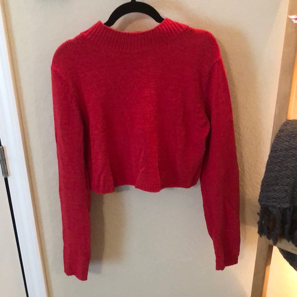 Red mock neck cropped sweater